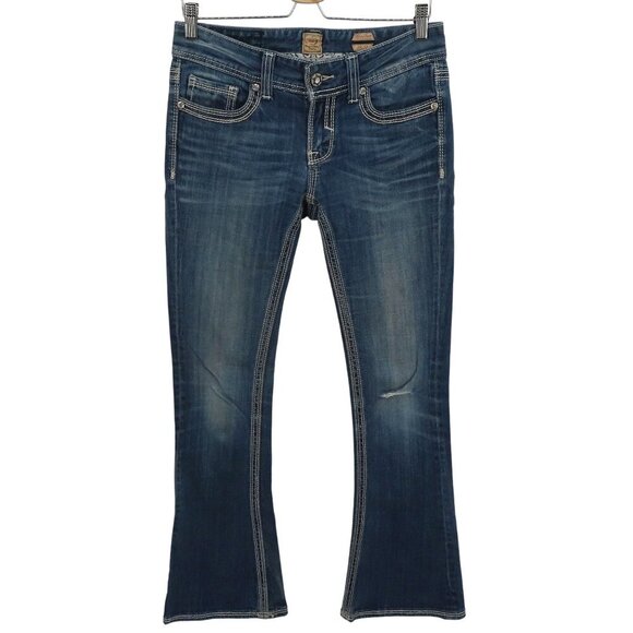 Studio 5 Skinny Bootcut Womens 28x33 Rhinestone Studded Embroidered Denim Jeans - Picture 1 of 15